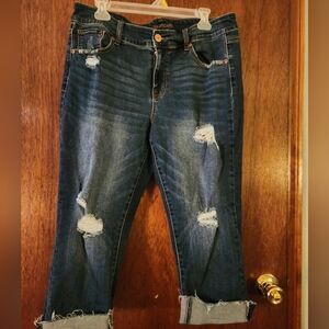 Maurices Dark Blue Distressed Ankle Jeans